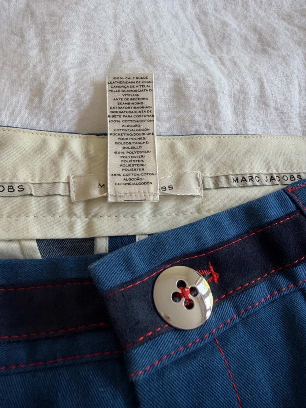 Marc Jacobs Blue Trouser with Red Topstitching and Silver Buttons - Picture 8 of 11